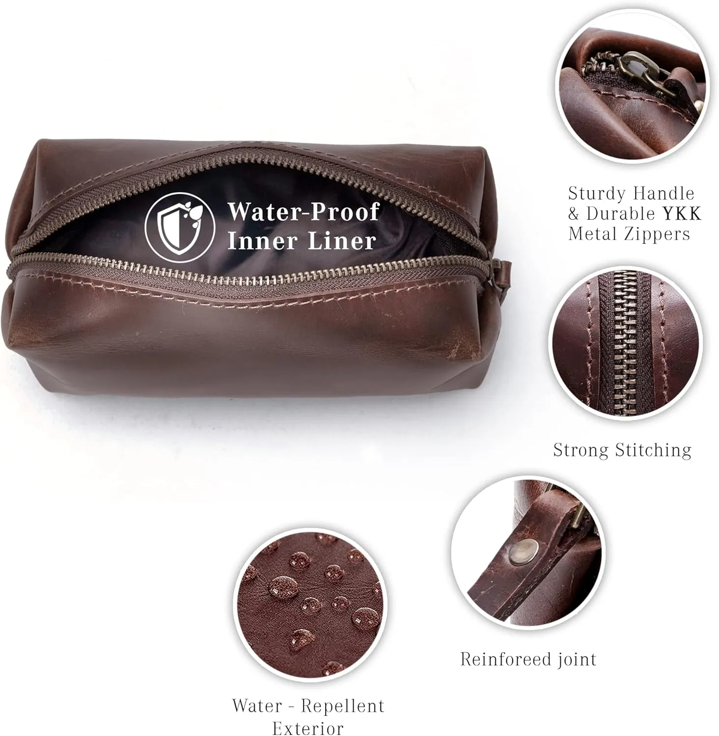 LUXEORIA Genuine Leather Toiletry Bags for Men and Women, Handmade Premium Leather Dopp Kit and Shaving Bag, Cosmetic Bag for Womens and Mens, Travel Essentials & Organizers