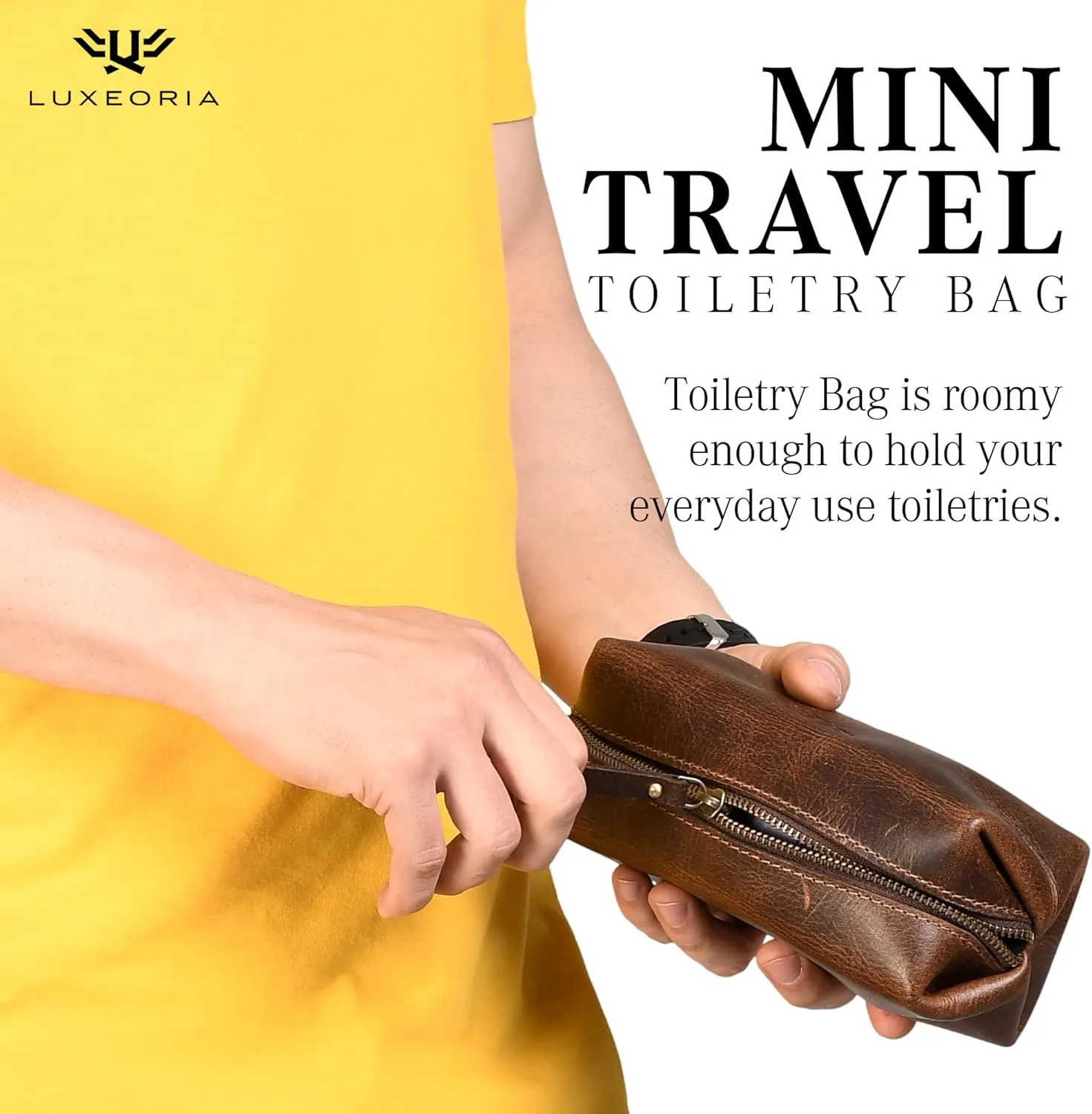 LUXEORIA Genuine Leather Toiletry Bags for Men and Women, Handmade Premium Leather Dopp Kit and Shaving Bag, Cosmetic Bag for Womens and Mens, Travel Essentials & Organizers