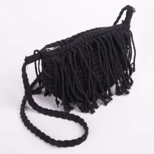 Macrame Small Black Purse With Zipper