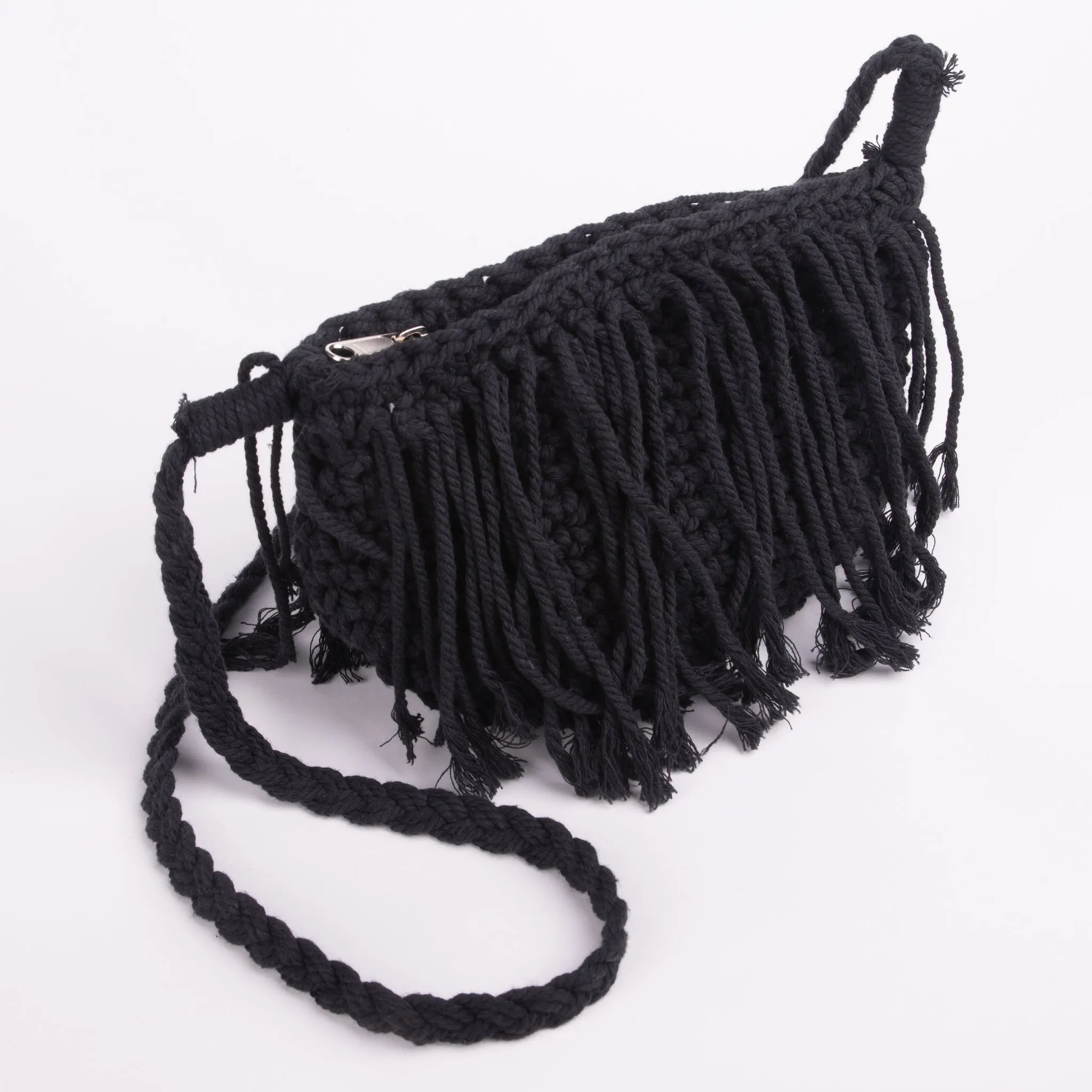 Macrame Small Black Purse With Zipper