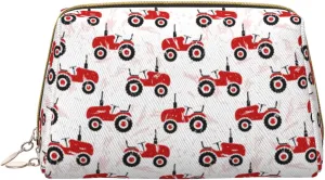 Makeup Bag, Cosmetic Bags Travel Toiletry Bag for Women, Red Wheeled Tractors Leather Large Capacity Makeup Bag Organizer, Water-Resistant Makeup Pouch Toiletry Bag for Women