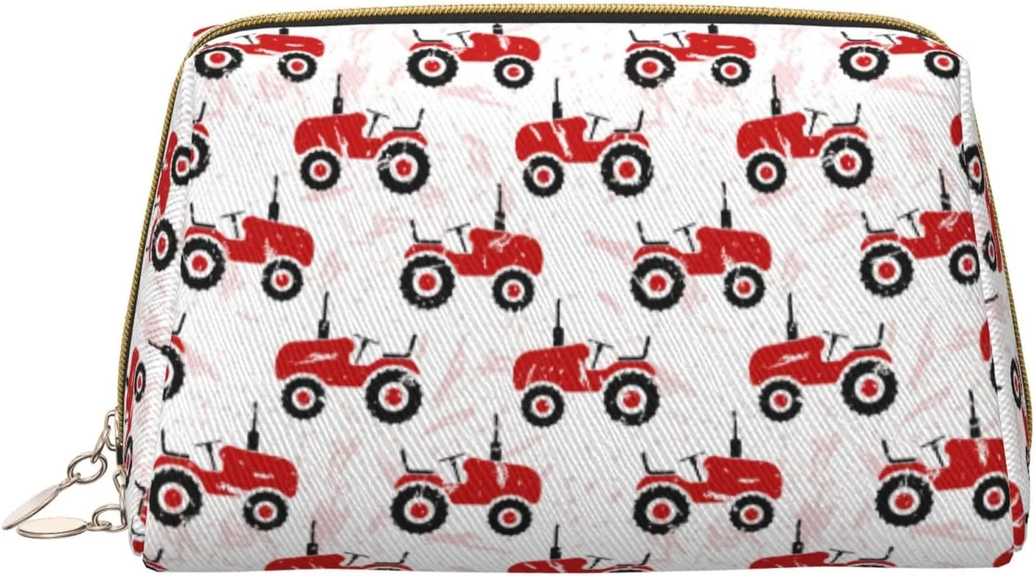 Makeup Bag, Cosmetic Bags Travel Toiletry Bag for Women, Red Wheeled Tractors Leather Large Capacity Makeup Bag Organizer, Water-Resistant Makeup Pouch Toiletry Bag for Women