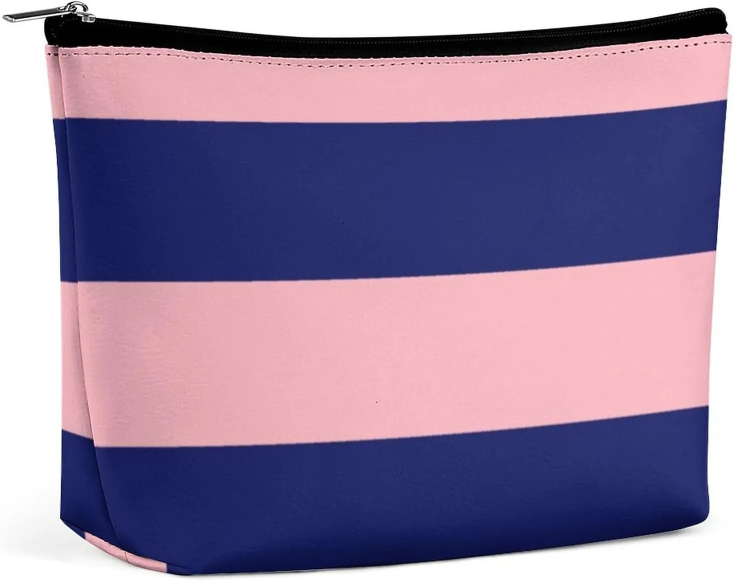 Makeup Bag for Women, Adorable Roomy Zipper Pouch Portable Organizer Cosmetic Bag Travel Storage Accessories (Pink Navy Blue Bold Stripe)