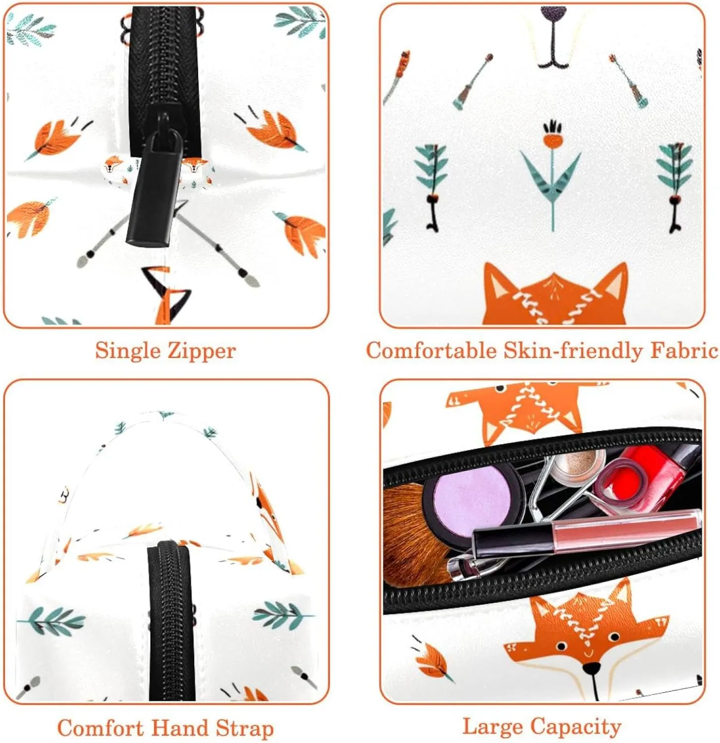 Makeup Bags for Women,Toiletry Bag for Men,Vector Pattern with Foxes and Arrows,Travel Cosmetic Bag