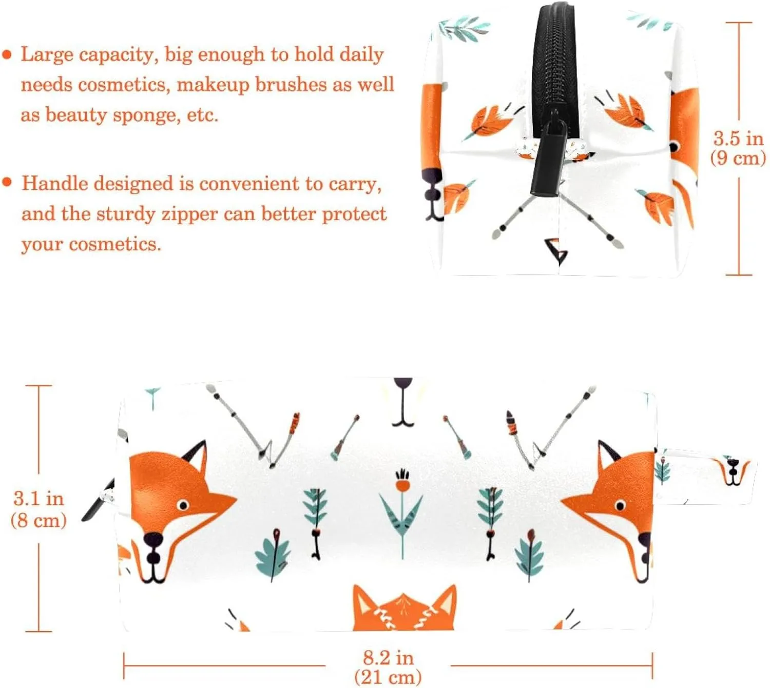 Makeup Bags for Women,Toiletry Bag for Men,Vector Pattern with Foxes and Arrows,Travel Cosmetic Bag