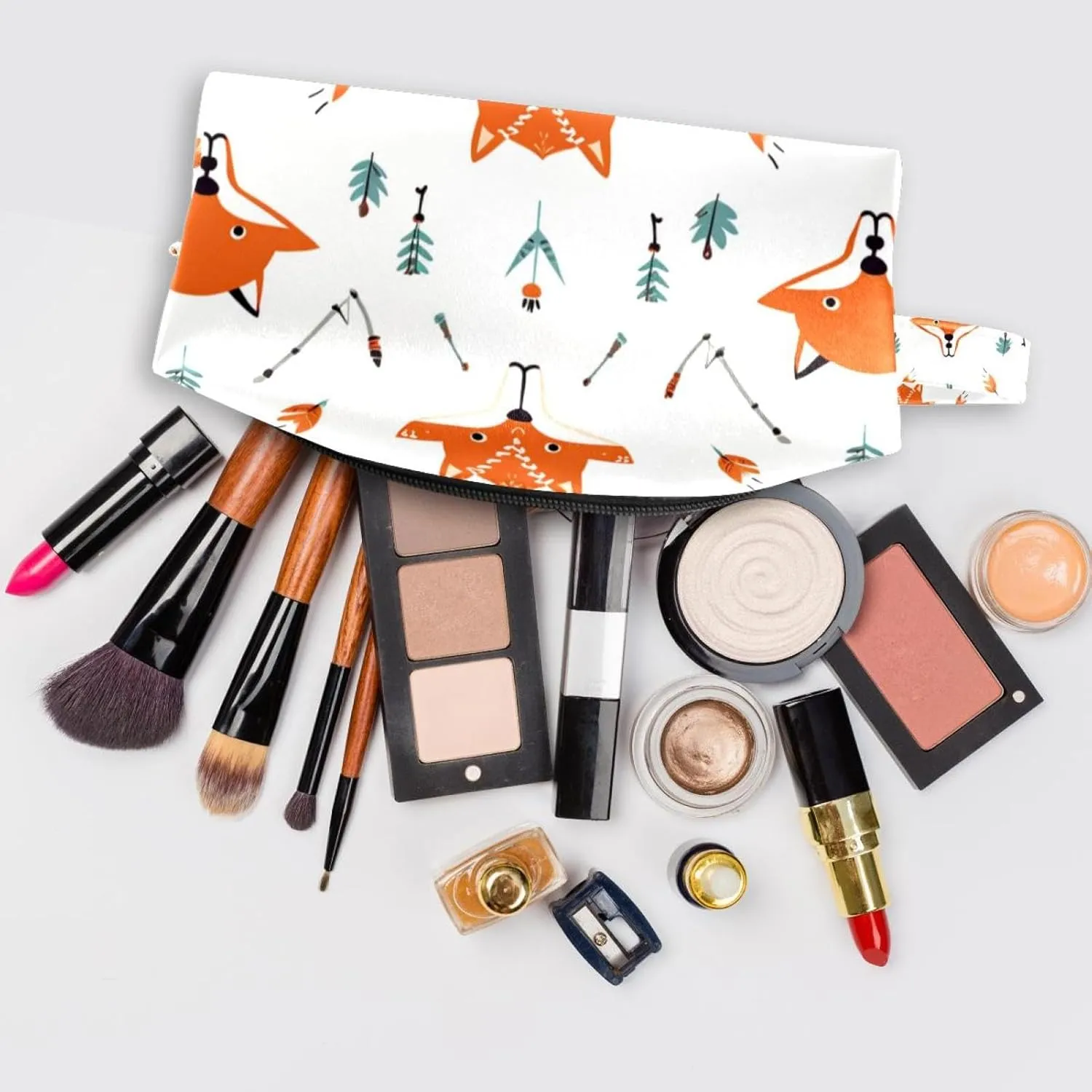 Makeup Bags for Women,Toiletry Bag for Men,Vector Pattern with Foxes and Arrows,Travel Cosmetic Bag