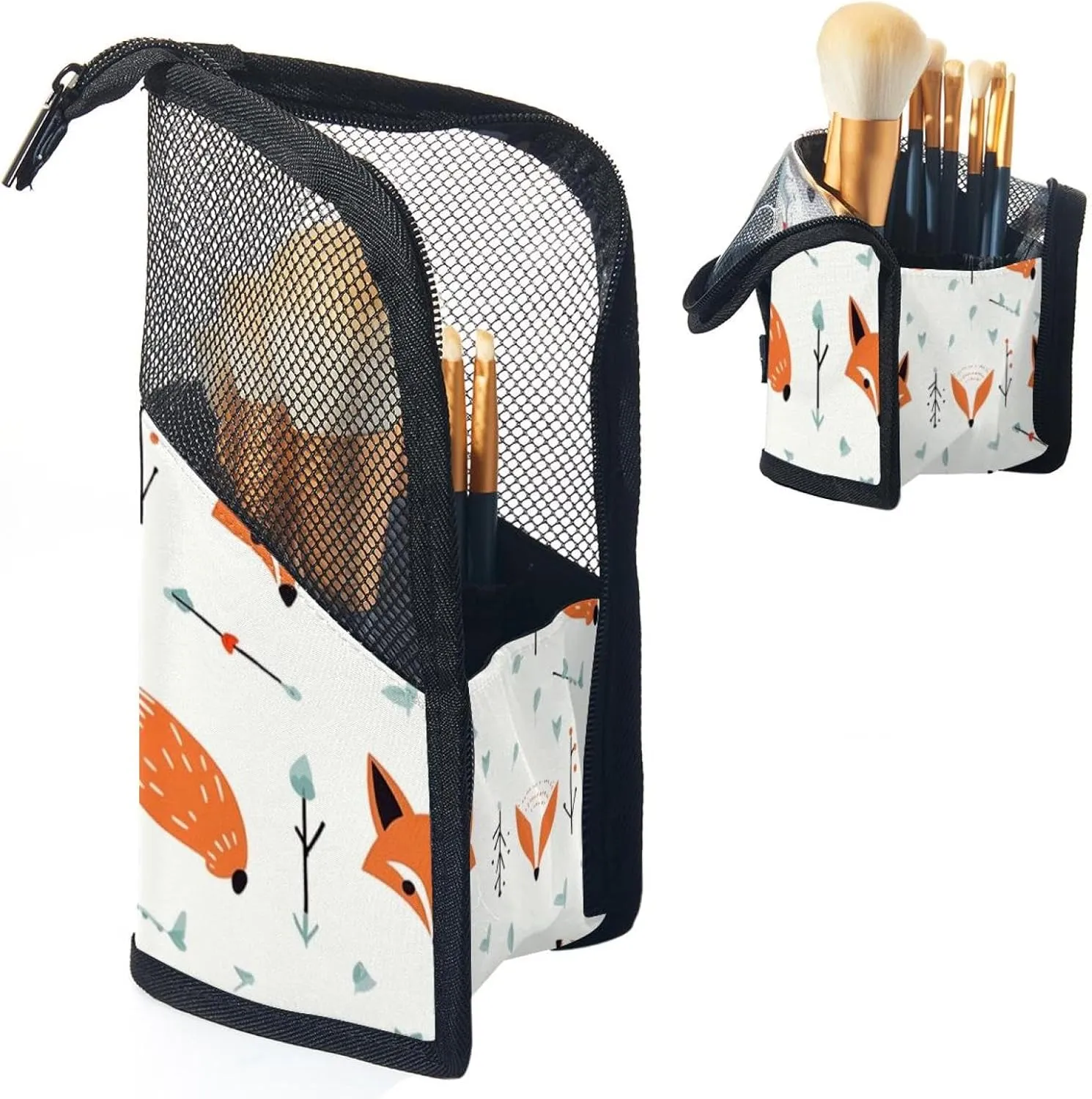 Makeup Bags for Women,Toiletry Bag for Men,Vector Pattern with Foxes and Arrows,Travel Cosmetic Bag