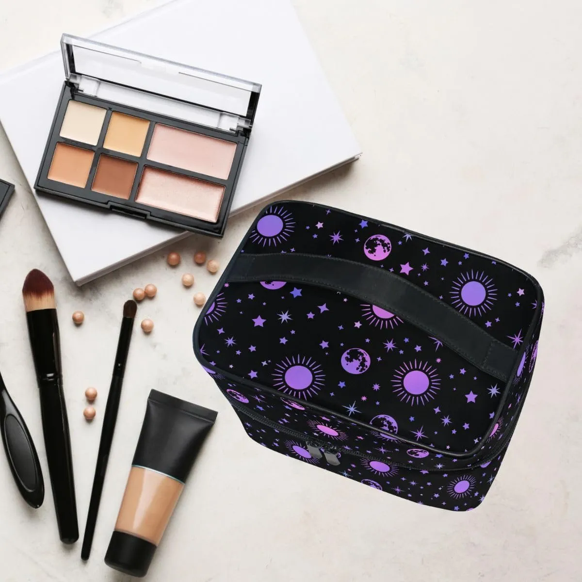 Makeup Bags, Moon Sun Stars Makeup Organizer Bags Toiletry Bag Box Travel Cosmetic Bag Make Up Train Case for Women Teen Girl Ladies