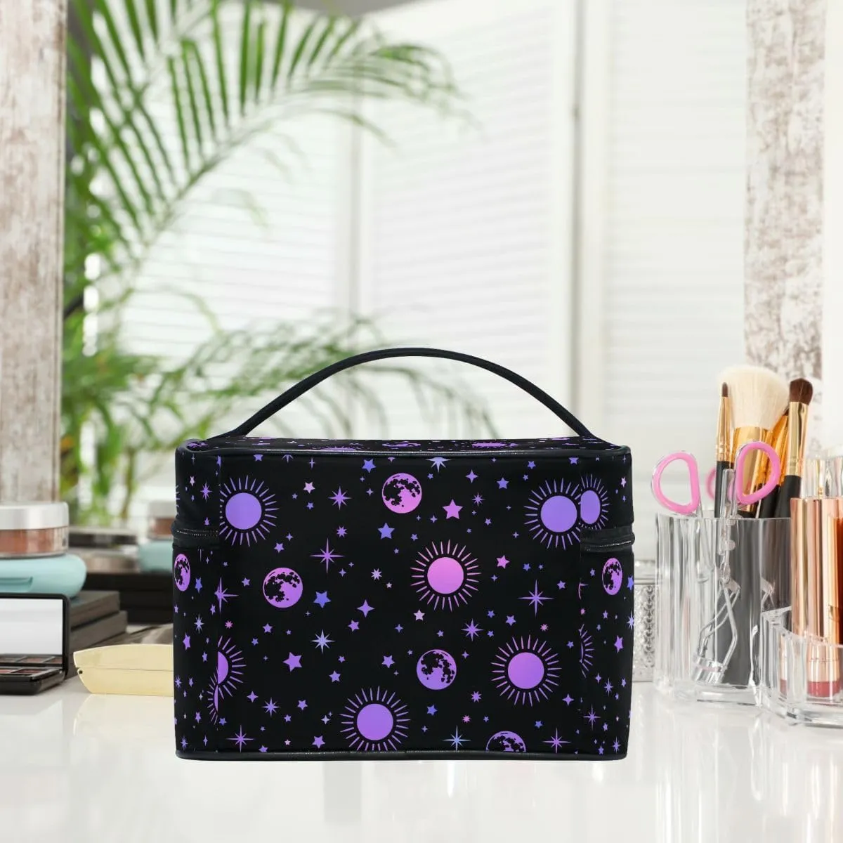 Makeup Bags, Moon Sun Stars Makeup Organizer Bags Toiletry Bag Box Travel Cosmetic Bag Make Up Train Case for Women Teen Girl Ladies