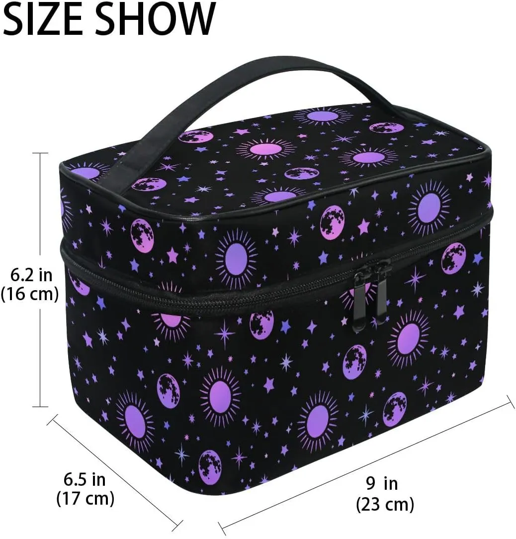 Makeup Bags, Moon Sun Stars Makeup Organizer Bags Toiletry Bag Box Travel Cosmetic Bag Make Up Train Case for Women Teen Girl Ladies