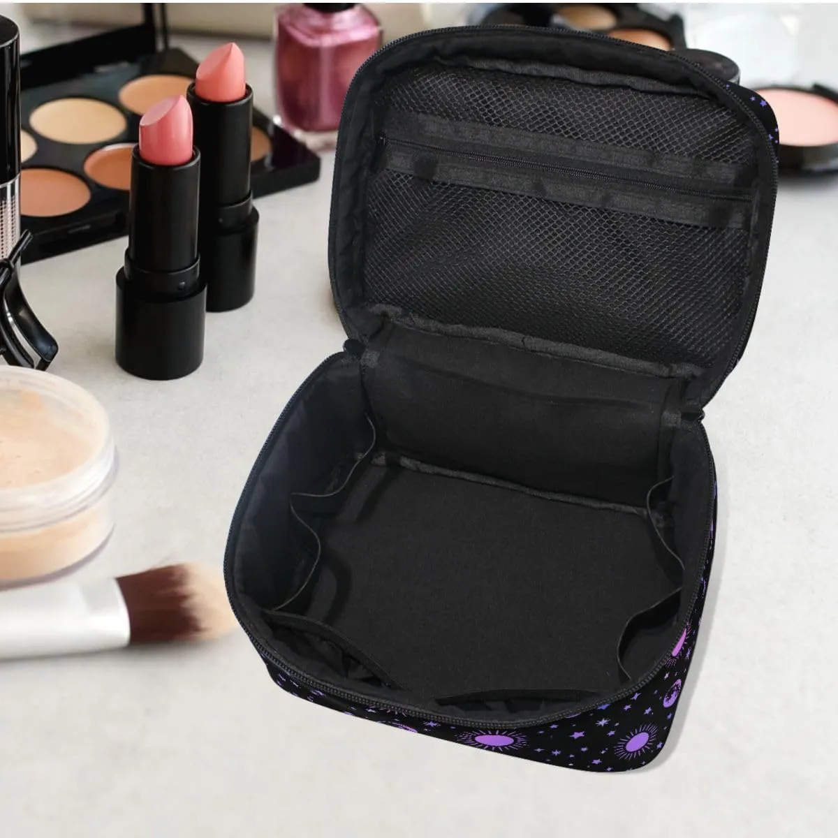 Makeup Bags, Moon Sun Stars Makeup Organizer Bags Toiletry Bag Box Travel Cosmetic Bag Make Up Train Case for Women Teen Girl Ladies