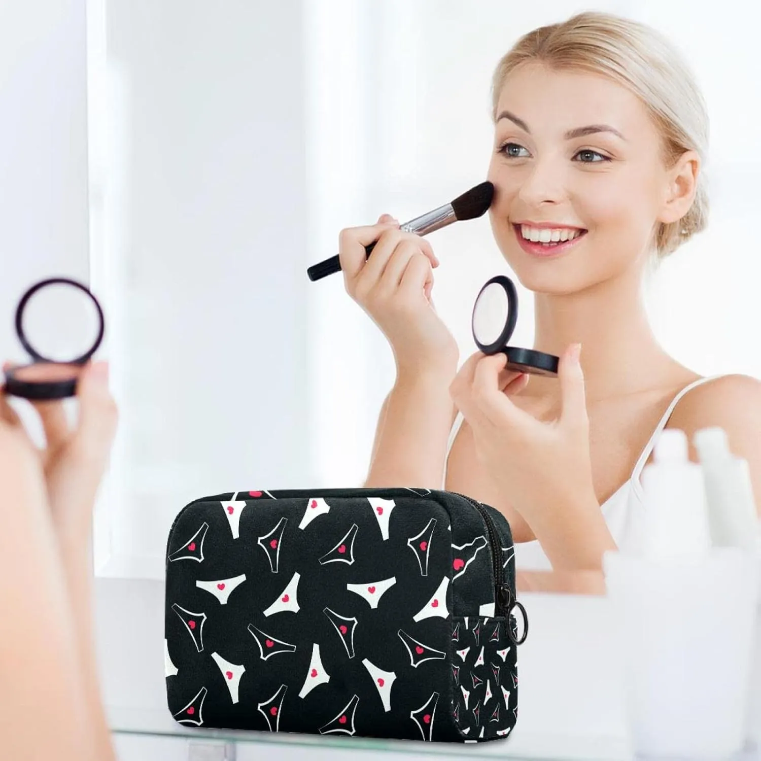 Makeup Organizer Bag, Female Panties Cute Pattern Pencil Case Cosmetic Storage Bag Portable Toiletry Pouch for Women, Men, Traveling, School
