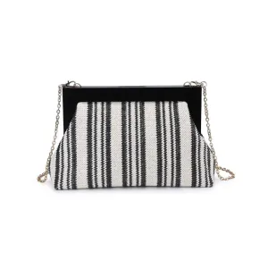 Margot Stripe Straw Clutch- Black and White