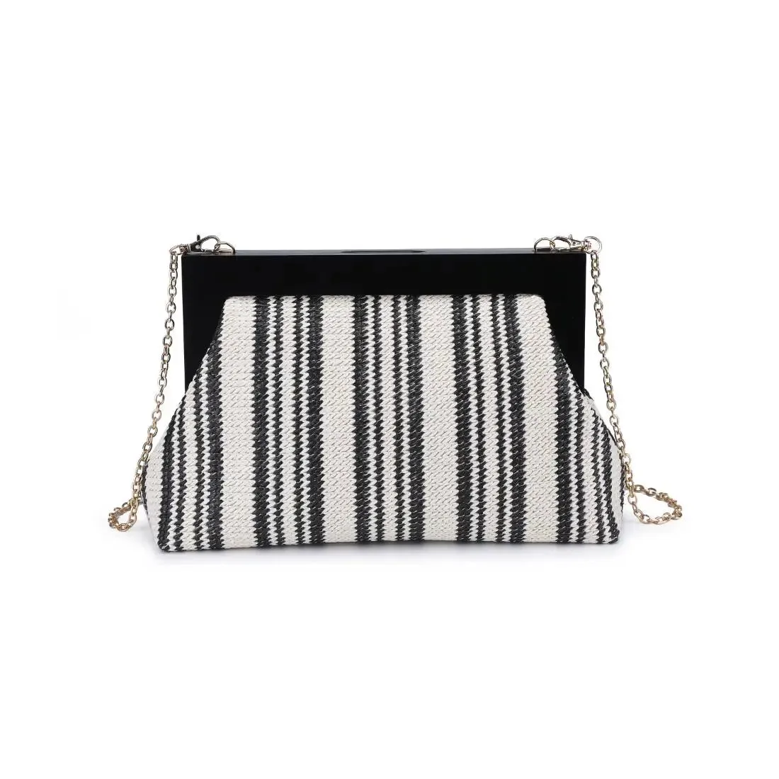 Margot Stripe Straw Clutch- Black and White