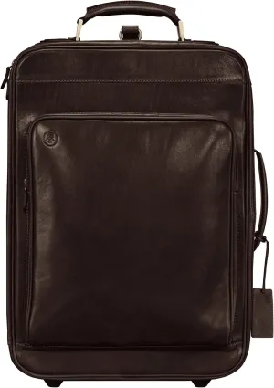 Maxwell Scott - Personalized Luxury Leather Wheeled Rolling Trolley Case Luggage - The Piazzale - Dark Brown