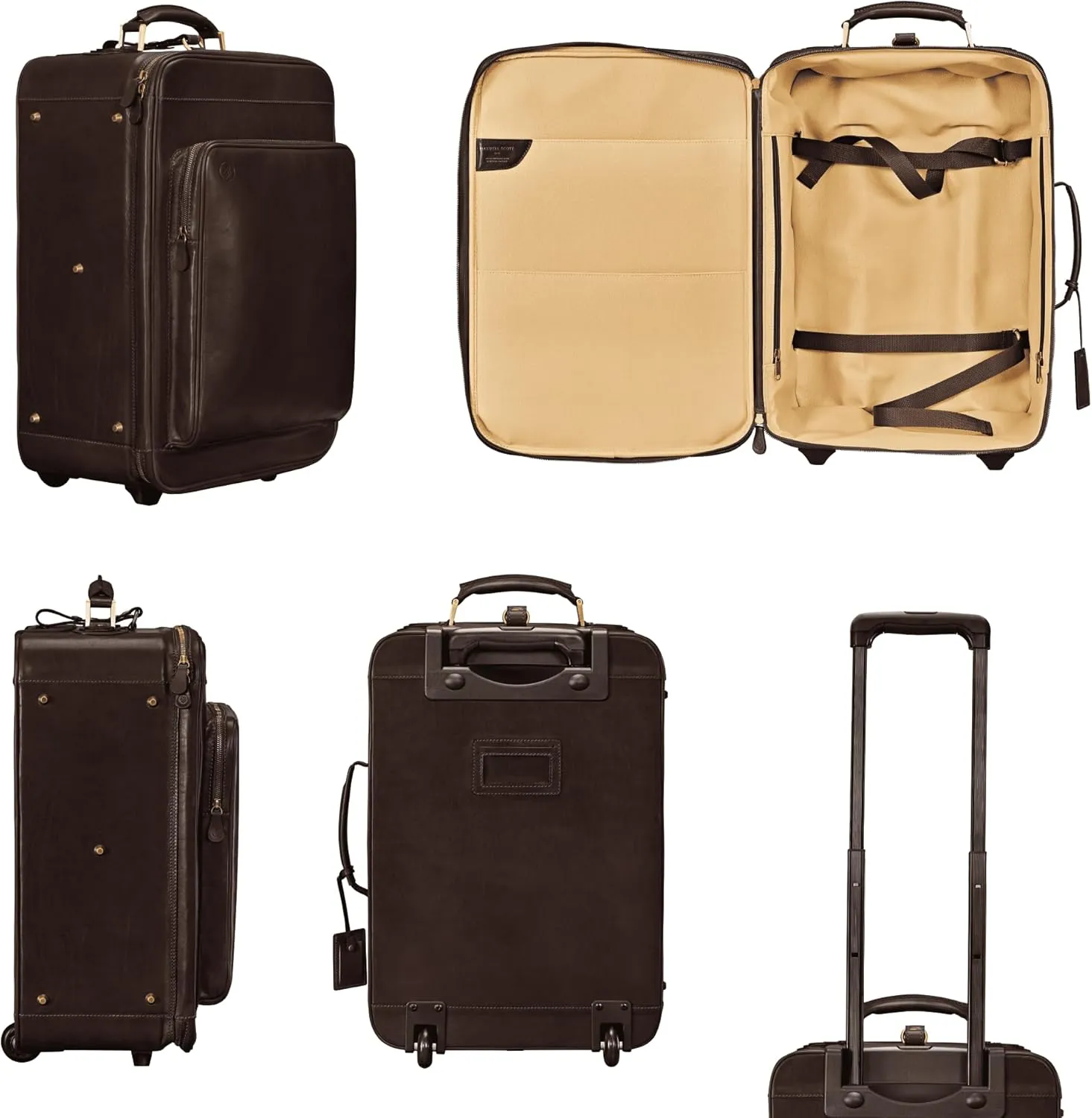 Maxwell Scott - Personalized Luxury Leather Wheeled Rolling Trolley Case Luggage - The Piazzale - Dark Brown