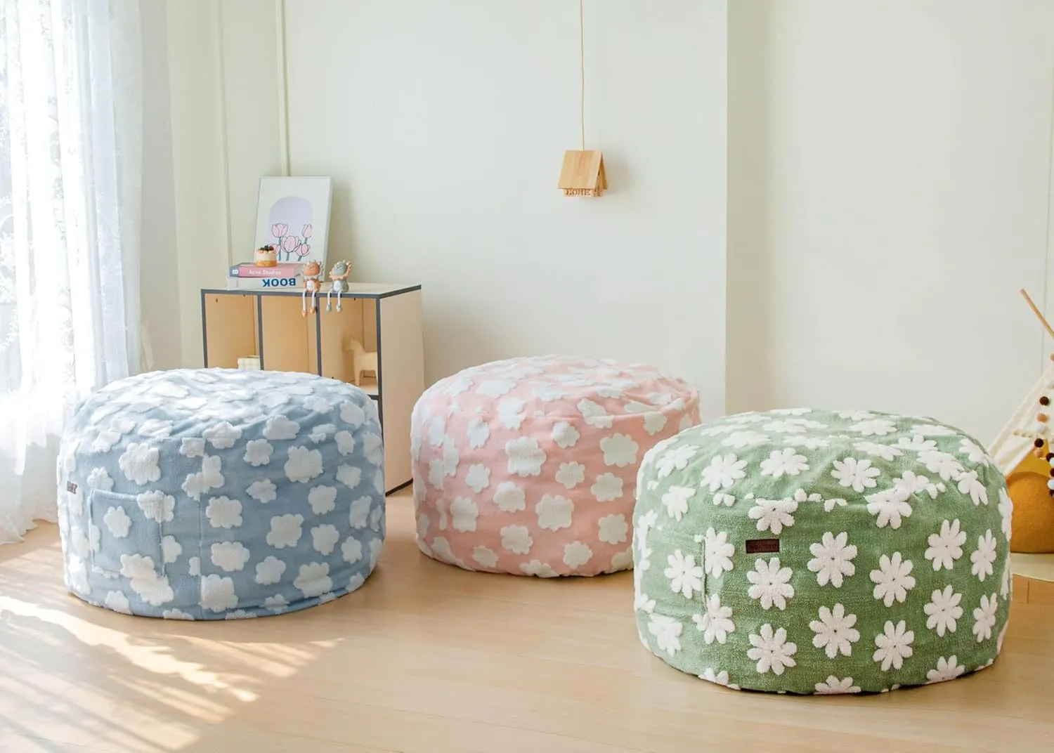 MAXYOYO Bean Bag Chair for Kids, Floral Pattern Lazy Chair with High-Density Foam Filling, Stuffed Floor Sofa Couch for Boys and Girls, Child Floor Sofa for Gaming, Reading, Green