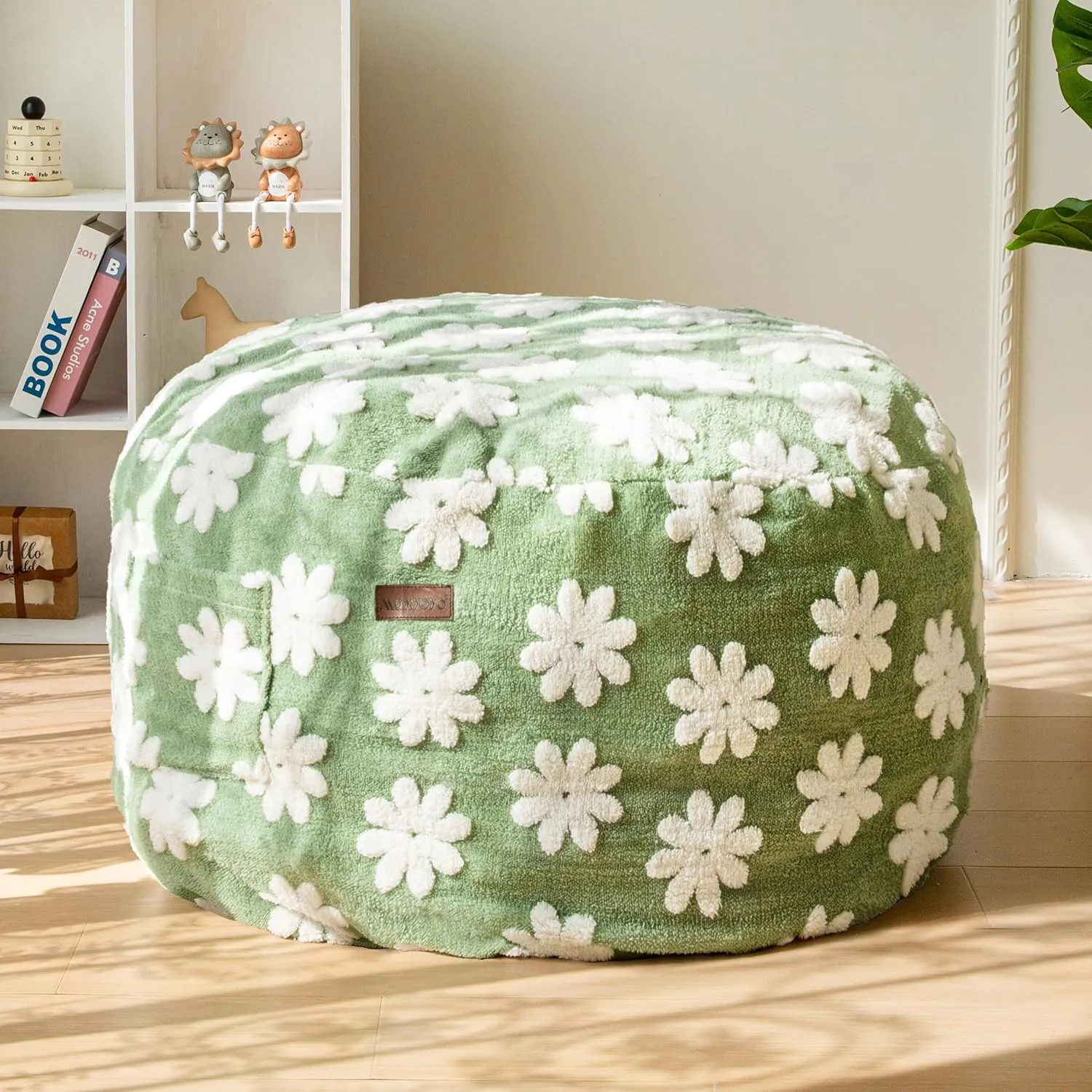 MAXYOYO Bean Bag Chair for Kids, Floral Pattern Lazy Chair with High-Density Foam Filling, Stuffed Floor Sofa Couch for Boys and Girls, Child Floor Sofa for Gaming, Reading, Green