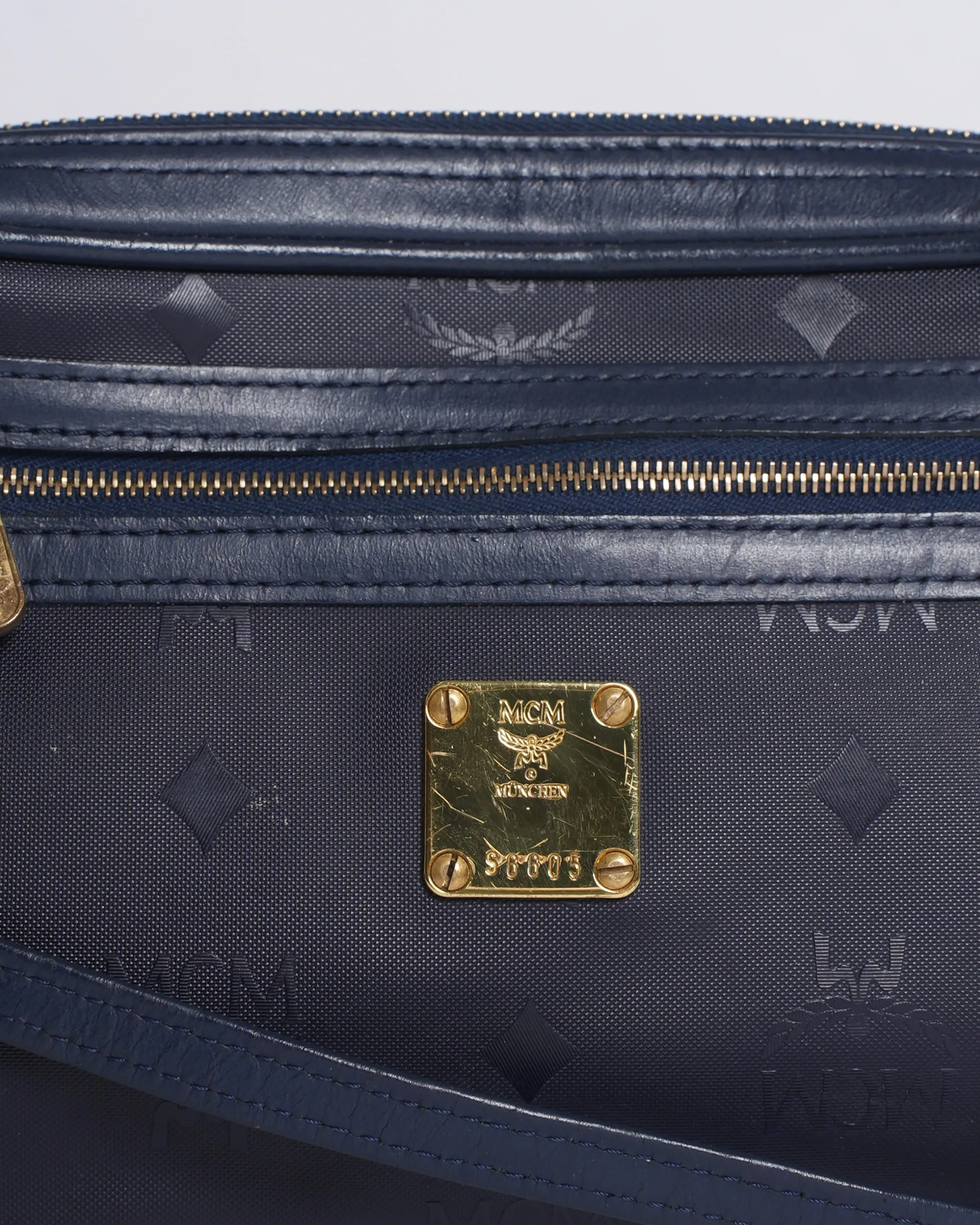 MCM Leather Crossbody In Navy