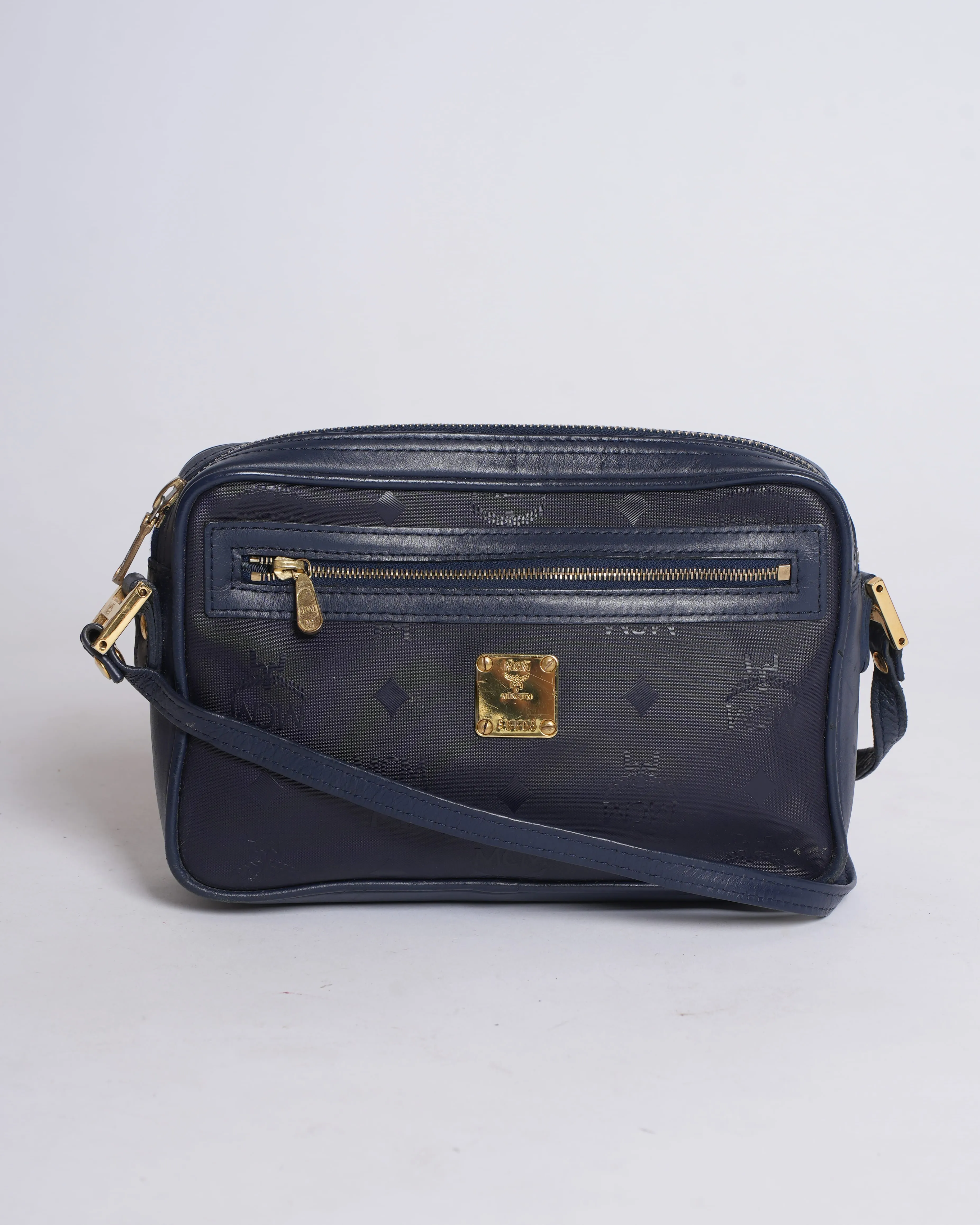 MCM Leather Crossbody In Navy