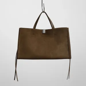 MEDIUM KIT CABAS | khaki suede with silver