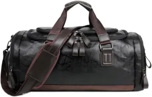 Men Quality Leather Travel Bags Carry on Luggage Bag Men Duffel Traveling Tote Large Weekend Bag (Color : A)