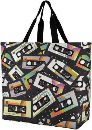 MENRIAOV Retro Vintage Cassette Tape Shoulder Bag Tote Bags Reusable Shopping Grocery Bag Multi-Purpose Polyester Bags for Women