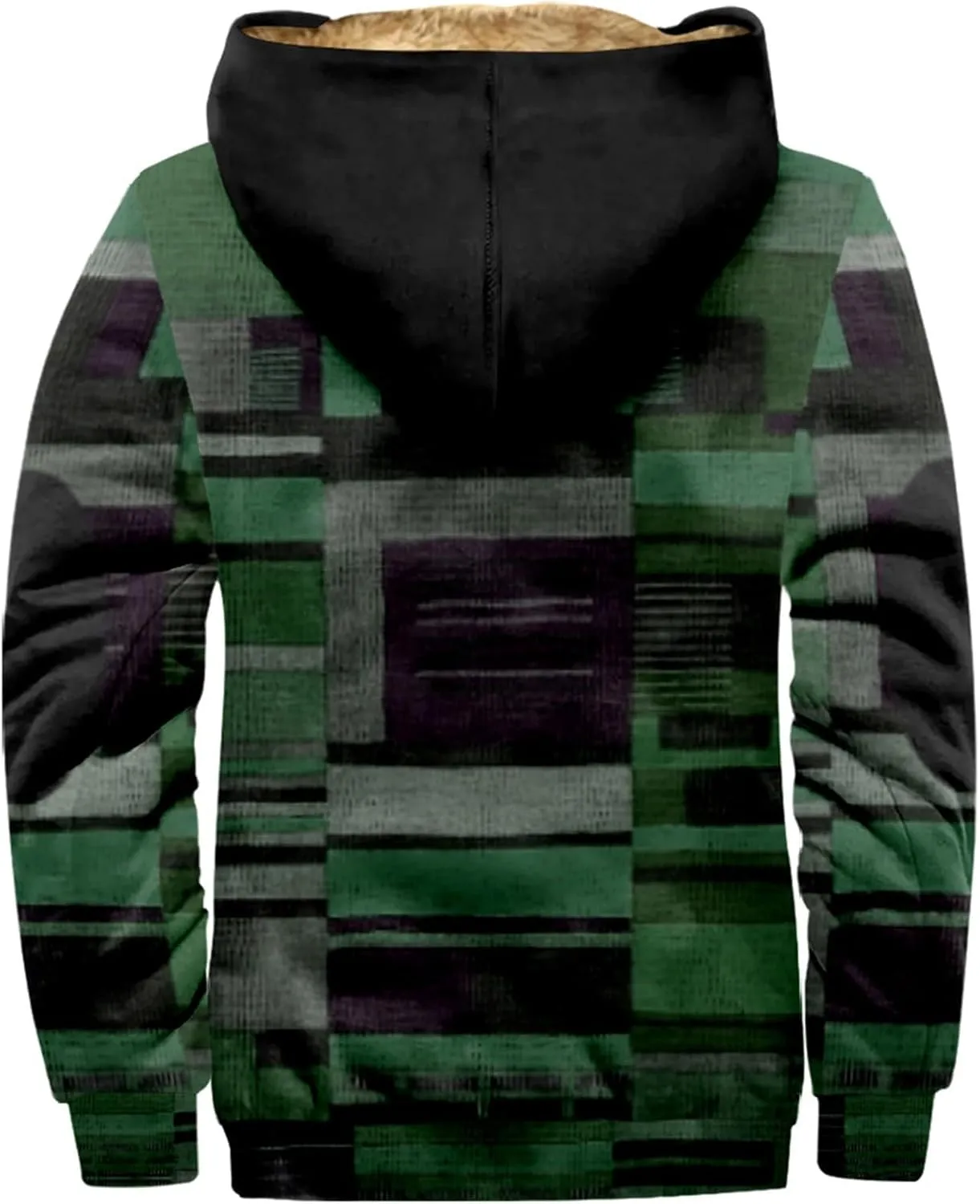 Mens Fuzzy Sherpa Jacket Long Sleeve Fleece Zip Up Coat Fall Winter Puffer Jacket Casual Zipper Varsity Coat Hooded
