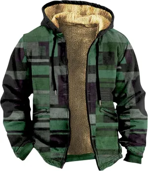 Mens Fuzzy Sherpa Jacket Long Sleeve Fleece Zip Up Coat Fall Winter Puffer Jacket Casual Zipper Varsity Coat Hooded
