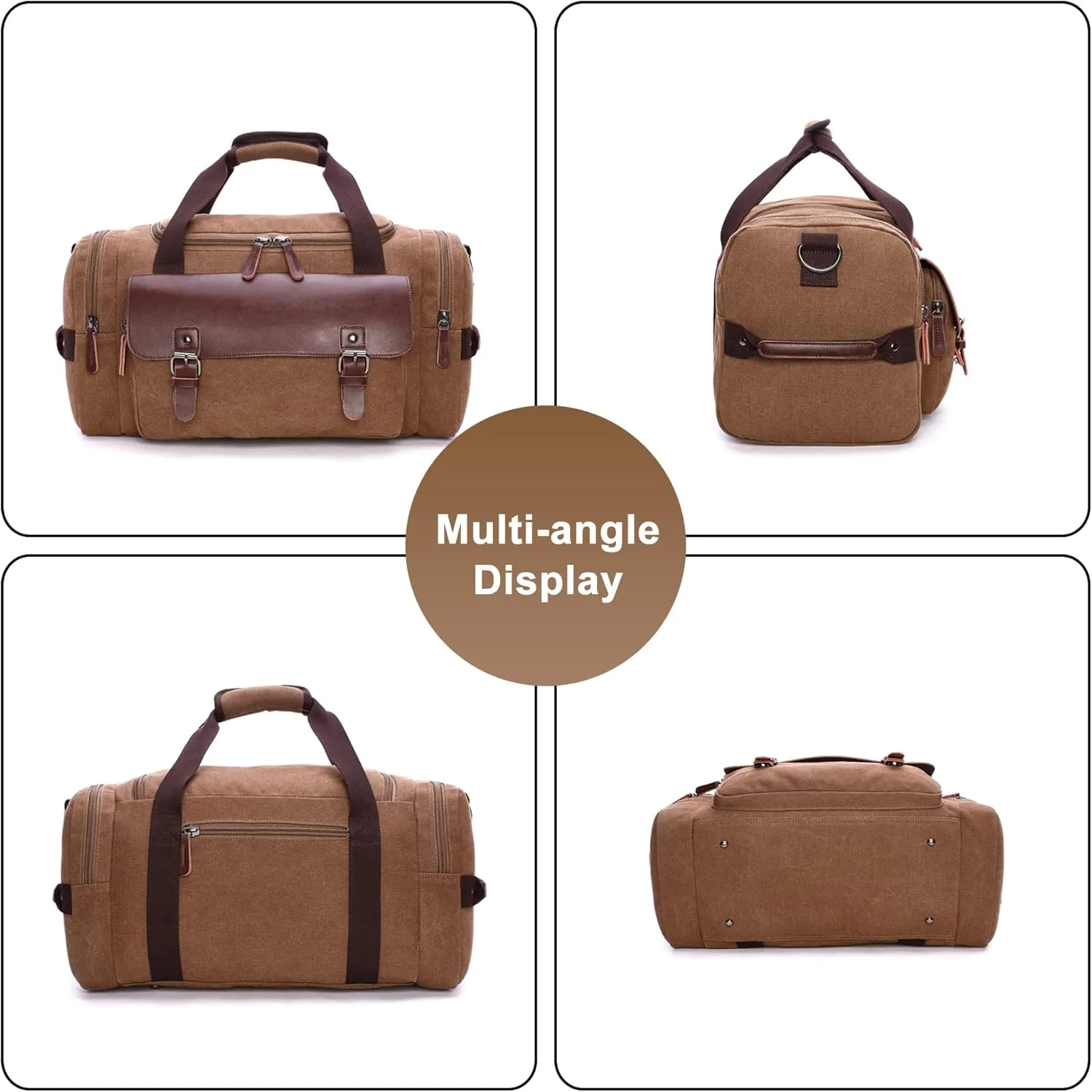 Men's Travel Weekender Bag Canvas Overnight Duffel Handbag Retro Large Capacity Carry on Shoulder Bags (A/Brown)