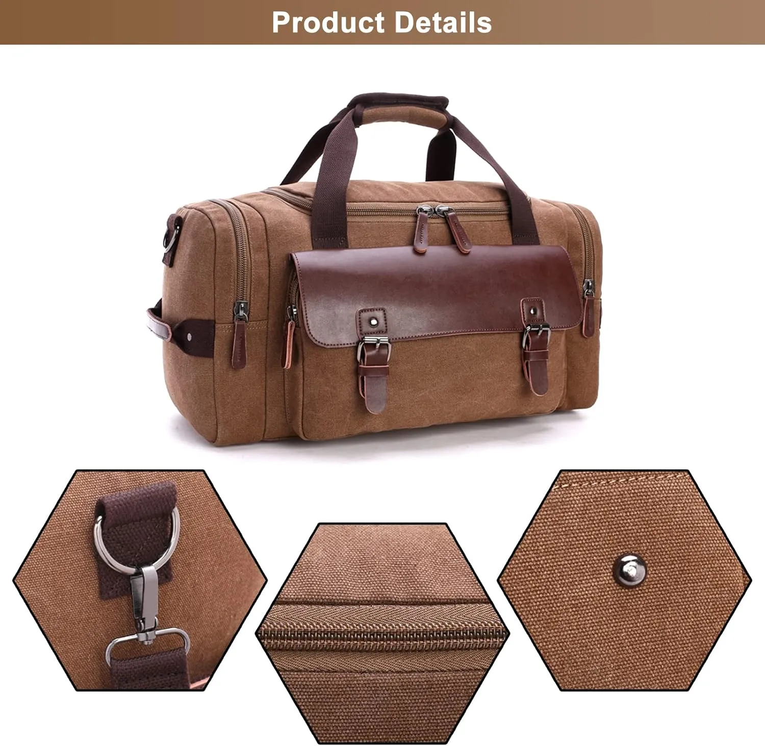 Men's Travel Weekender Bag Canvas Overnight Duffel Handbag Retro Large Capacity Carry on Shoulder Bags (A/Brown)