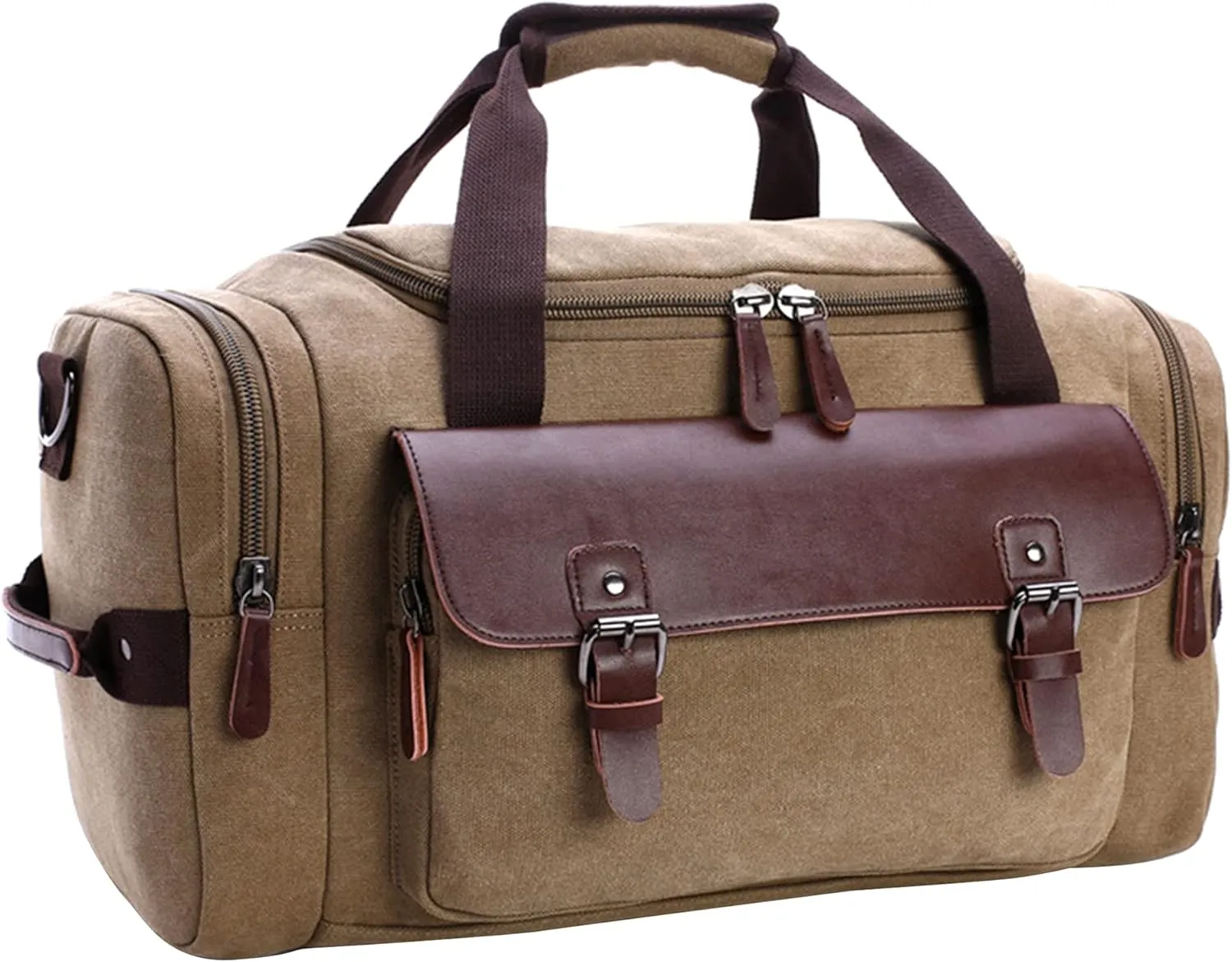 Men's Travel Weekender Bag Canvas Overnight Duffel Handbag Retro Large Capacity Carry on Shoulder Bags (A/Brown)