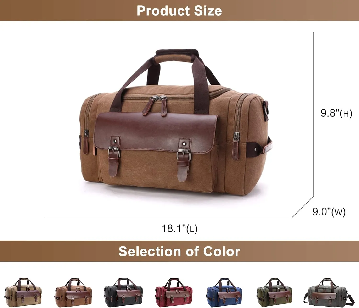 Men's Travel Weekender Bag Canvas Overnight Duffel Handbag Retro Large Capacity Carry on Shoulder Bags (A/Brown)