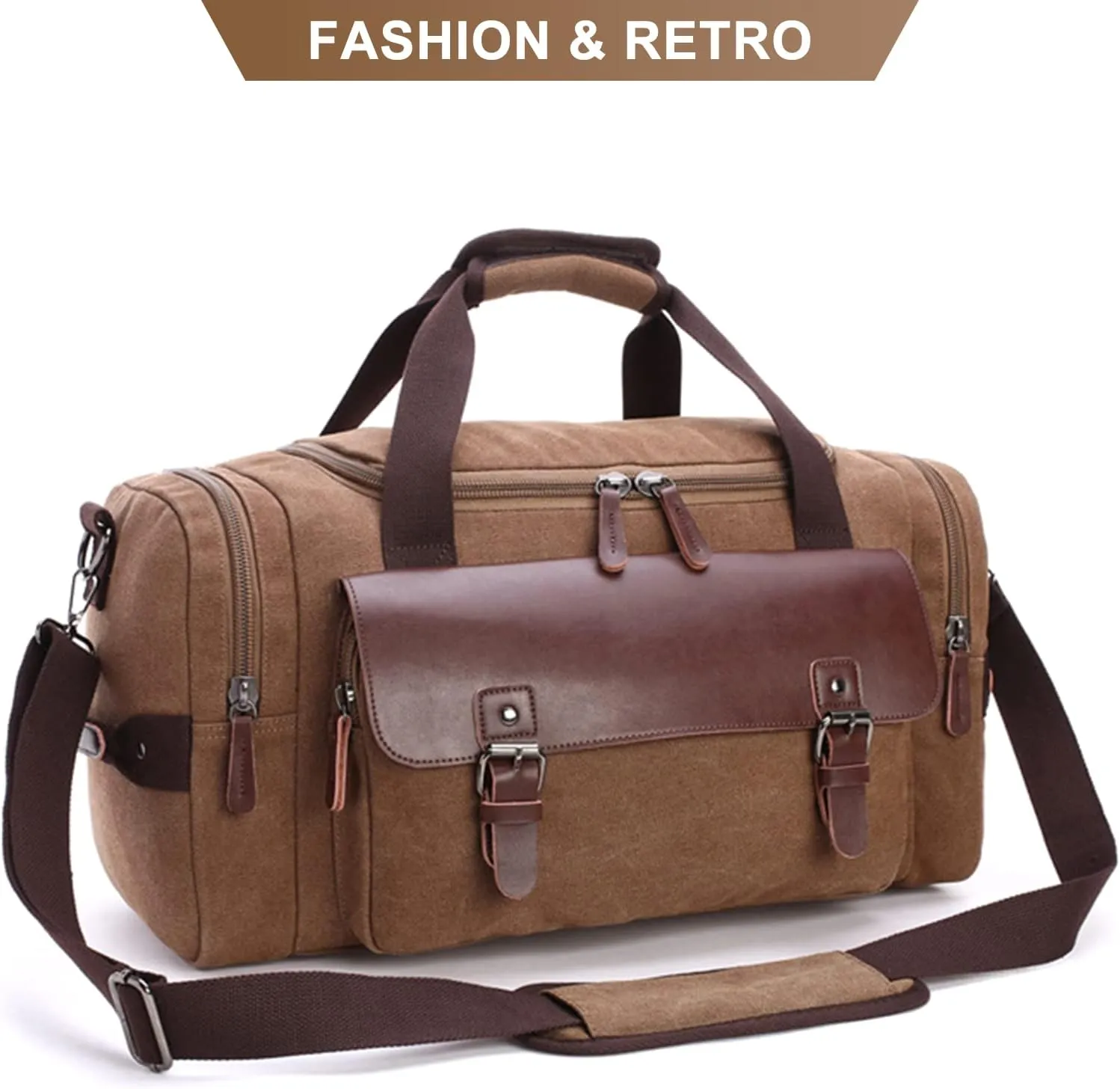 Men's Travel Weekender Bag Canvas Overnight Duffel Handbag Retro Large Capacity Carry on Shoulder Bags (A/Brown)
