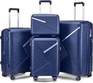 Merax Luggage Set of 4, Expandable Lightweight Suitcase with 4 Double 360 Degrees Mute Spinner Wheels and TSA Lock, PP Materials, 14”20”24”28”, Navy Blue