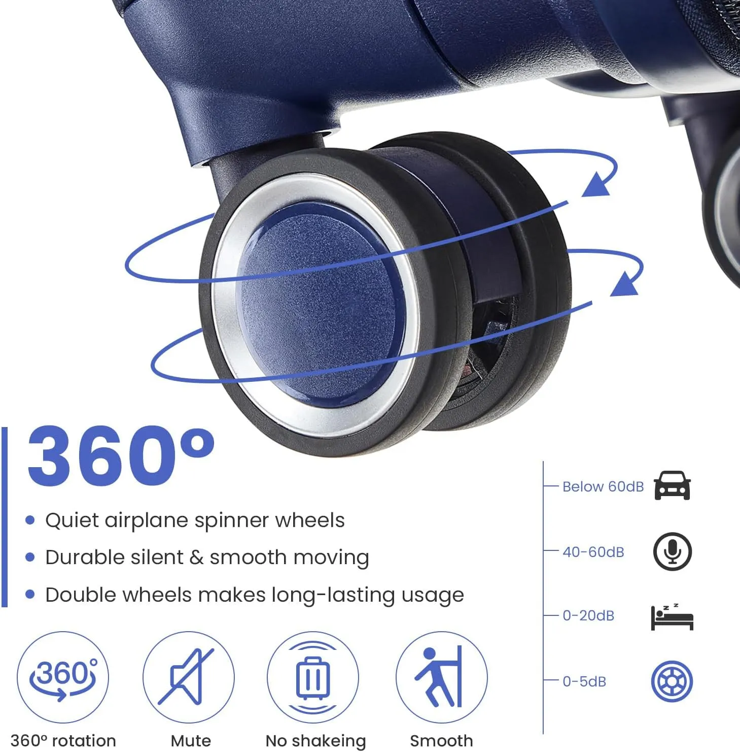 Merax Luggage Set of 4, Expandable Lightweight Suitcase with 4 Double 360 Degrees Mute Spinner Wheels and TSA Lock, PP Materials, 14”20”24”28”, Navy Blue