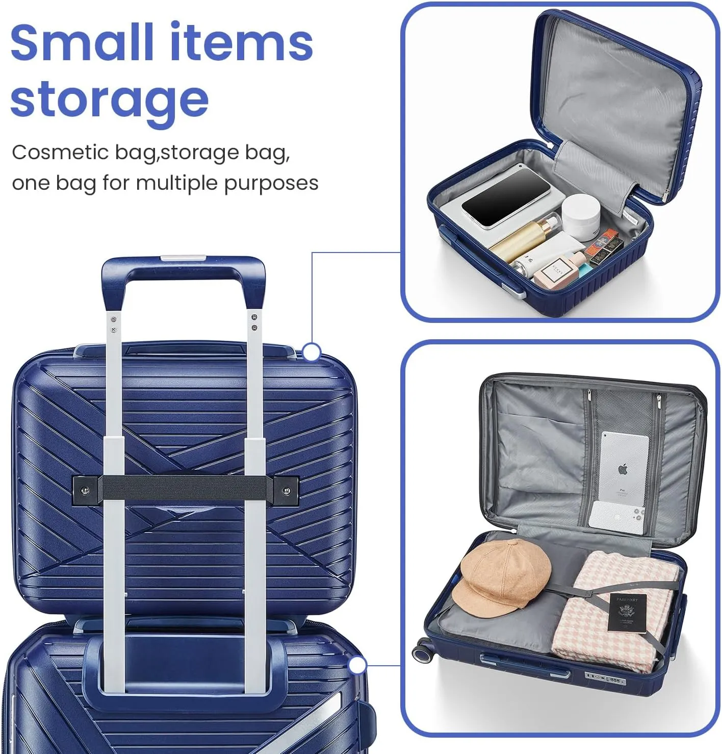 Merax Luggage Set of 4, Expandable Lightweight Suitcase with 4 Double 360 Degrees Mute Spinner Wheels and TSA Lock, PP Materials, 14”20”24”28”, Navy Blue