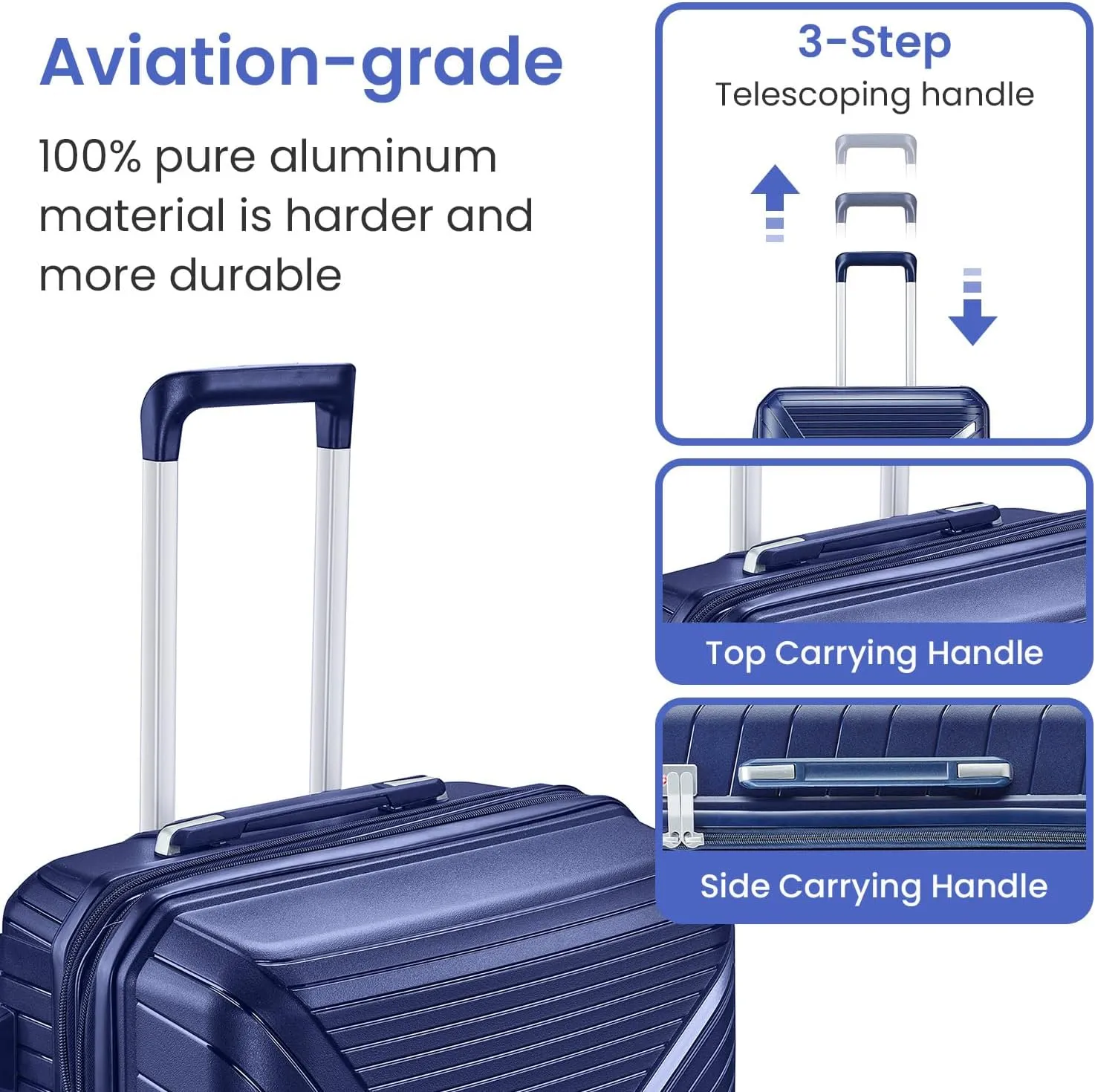 Merax Luggage Set of 4, Expandable Lightweight Suitcase with 4 Double 360 Degrees Mute Spinner Wheels and TSA Lock, PP Materials, 14”20”24”28”, Navy Blue