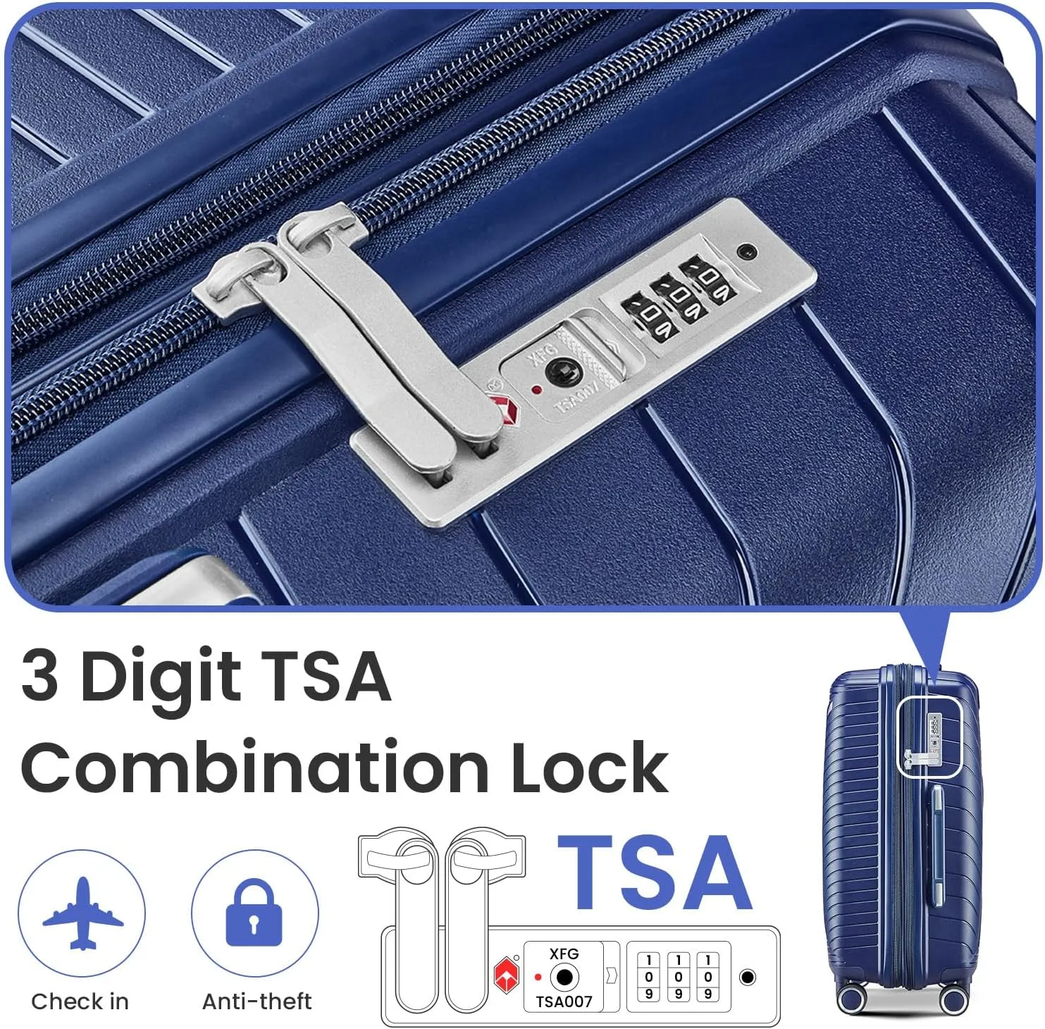 Merax Luggage Set of 4, Expandable Lightweight Suitcase with 4 Double 360 Degrees Mute Spinner Wheels and TSA Lock, PP Materials, 14”20”24”28”, Navy Blue