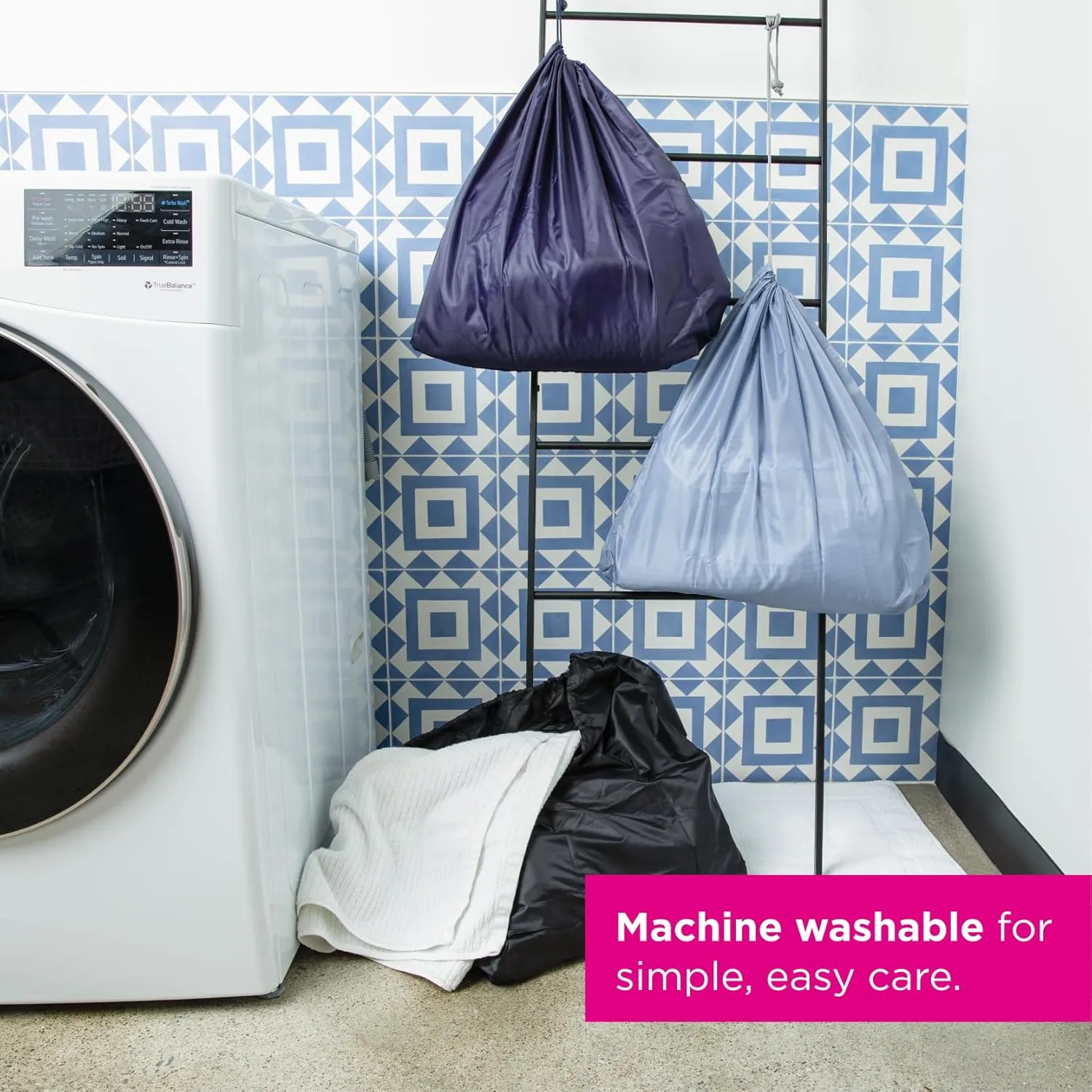Miamica Soft Travel Laundry Bag with Zipper and Drawstring, Navy & Fuchsia, 21” x 22” – Keep Your Dirty Clothes Separate and Your Suitcase Organized – Expandable, Durable, and Foldable Laundry Bag
