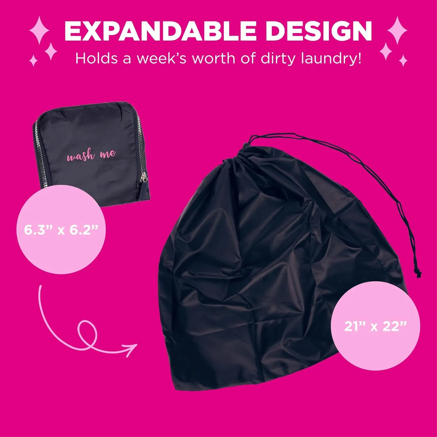 Miamica Soft Travel Laundry Bag with Zipper and Drawstring, Navy & Fuchsia, 21” x 22” – Keep Your Dirty Clothes Separate and Your Suitcase Organized – Expandable, Durable, and Foldable Laundry Bag