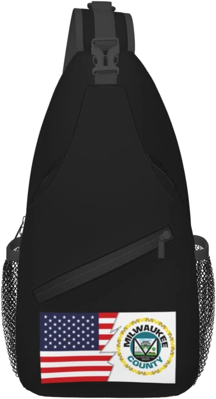 Milwaukee County Seal And America Crossbody Bags For Women Men Chest Backpack Gym Shoulder Bag Travel Outdoor Sports Casual Crossbody Bags