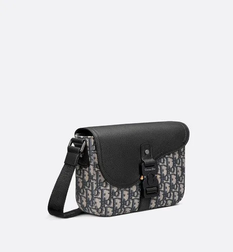 Mini Saddle Bag with Strap • Beige and Black Dior Oblique Jacquard and Black Grained Calfskin