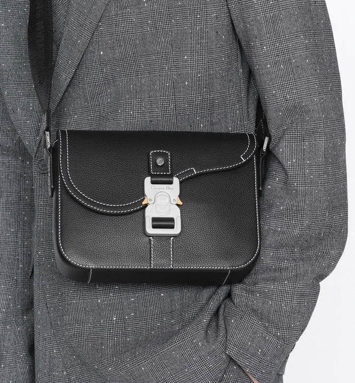 Mini Saddle Bag with Strap • Beige and Black Dior Oblique Jacquard and Black Grained Calfskin