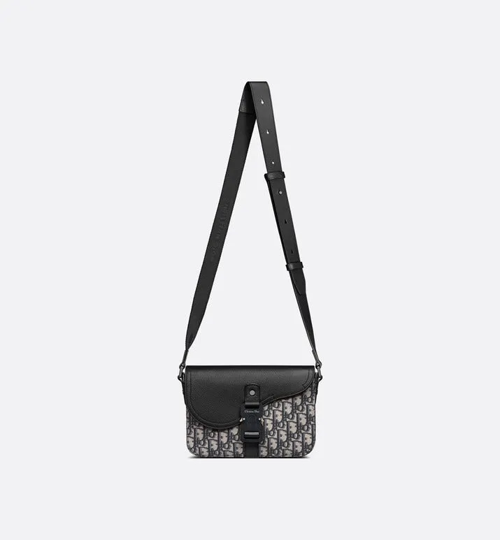 Mini Saddle Bag with Strap • Beige and Black Dior Oblique Jacquard and Black Grained Calfskin