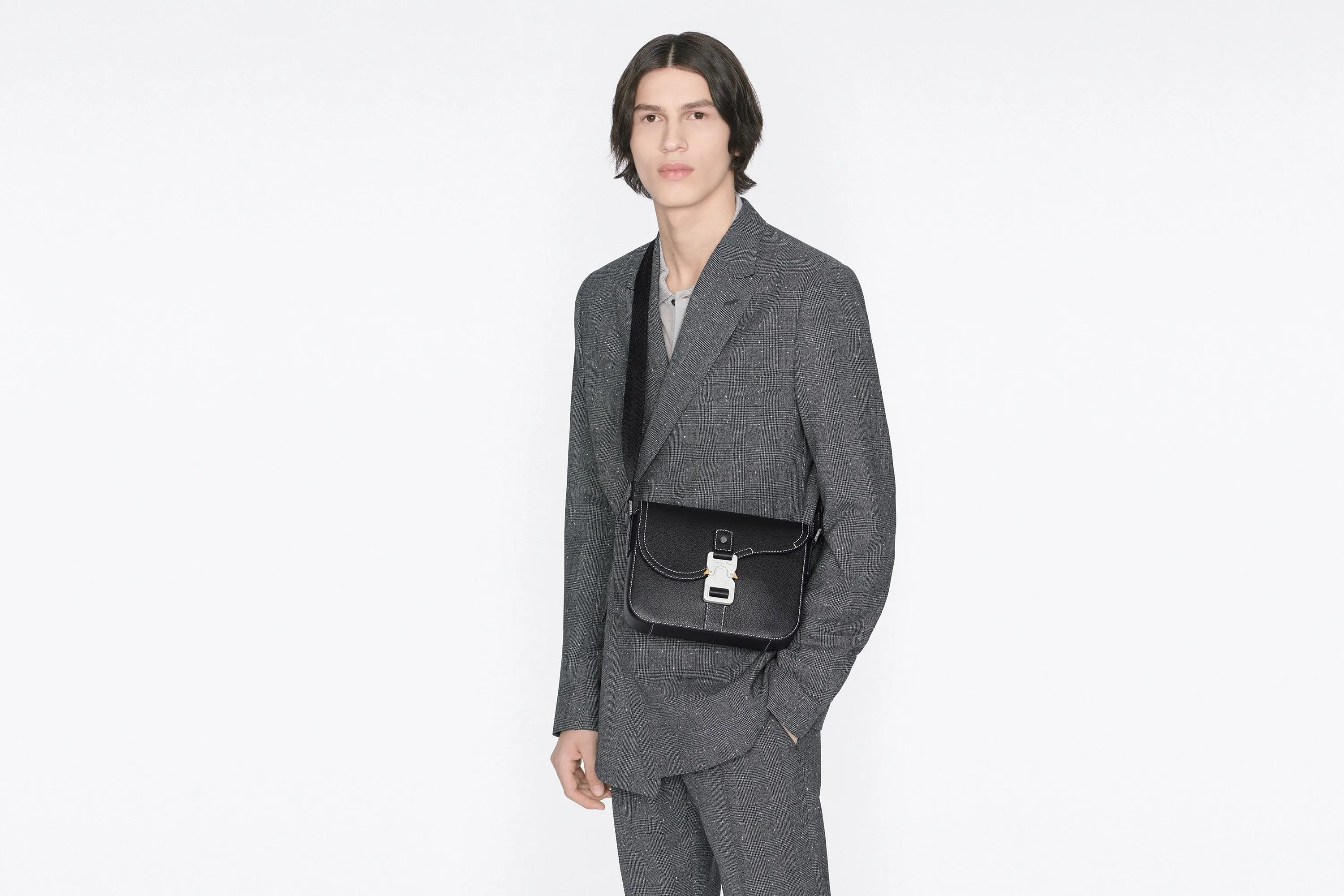 Mini Saddle Bag with Strap • Beige and Black Dior Oblique Jacquard and Black Grained Calfskin