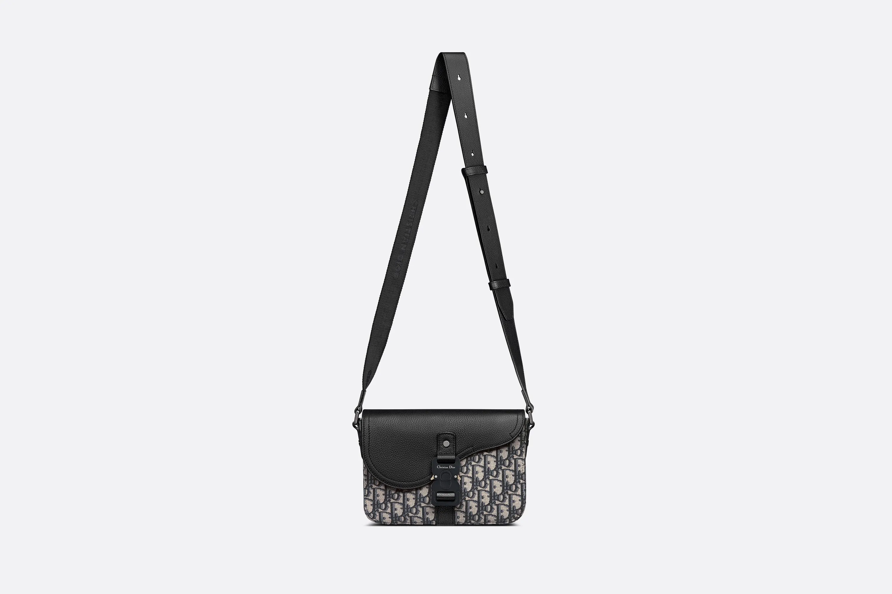 Mini Saddle Bag with Strap • Beige and Black Dior Oblique Jacquard and Black Grained Calfskin