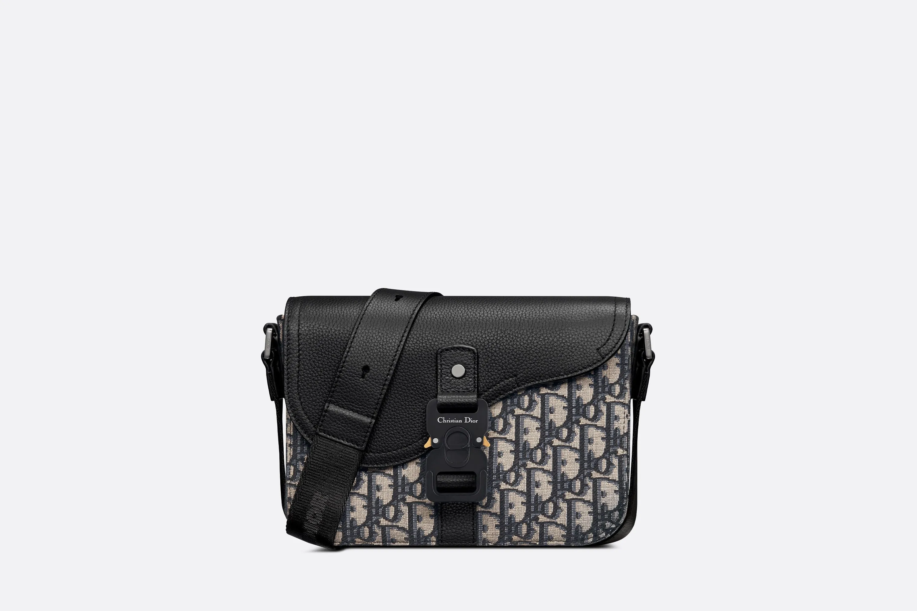 Mini Saddle Bag with Strap • Beige and Black Dior Oblique Jacquard and Black Grained Calfskin