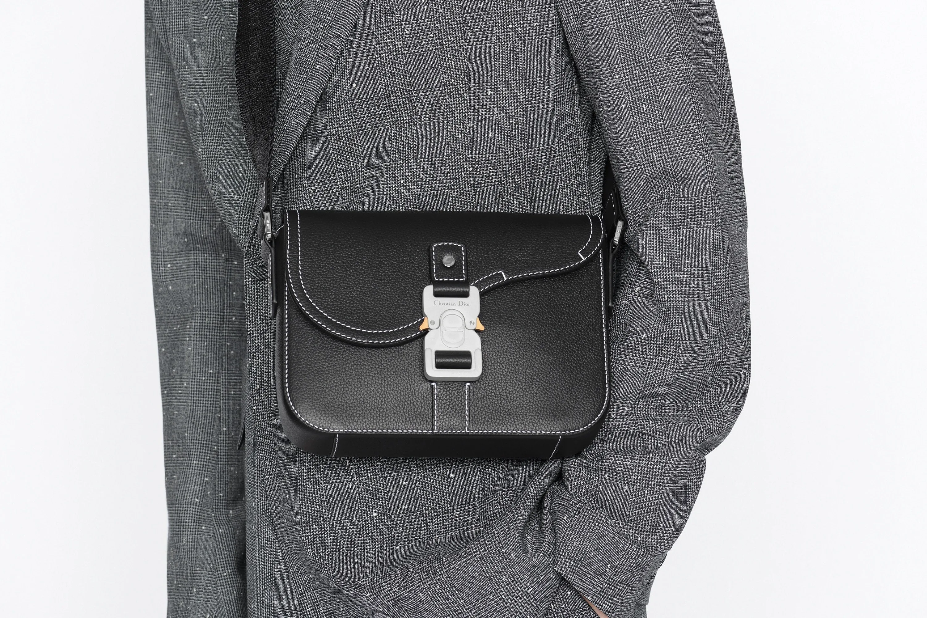 Mini Saddle Bag with Strap • Beige and Black Dior Oblique Jacquard and Black Grained Calfskin