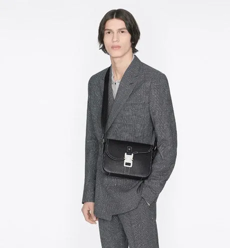 Mini Saddle Bag with Strap • Beige and Black Dior Oblique Jacquard and Black Grained Calfskin